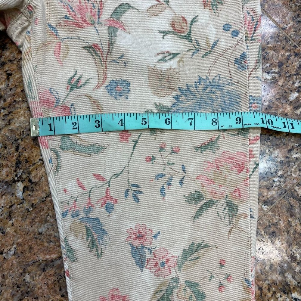 Ralph Lauren Women Floral Beige Pants Premier Skinny Ankle 5 Pockets Size 8 - Picture 7 of 14